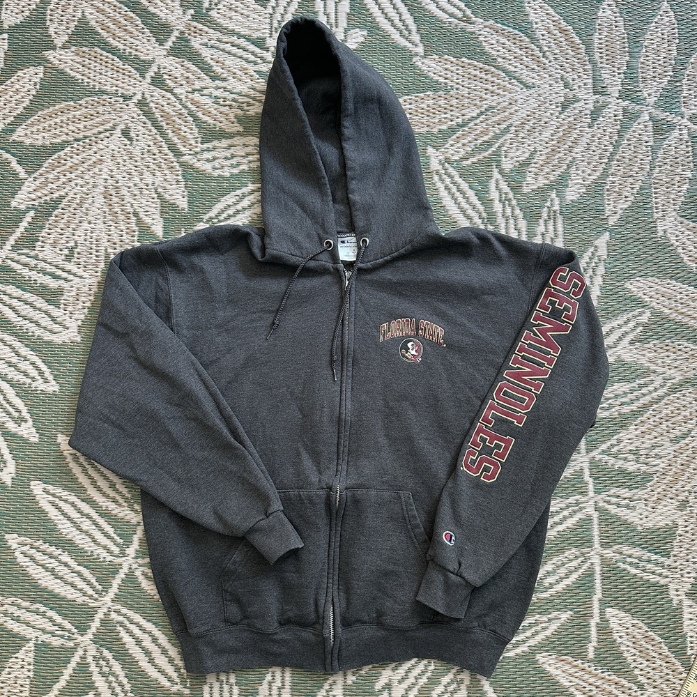Champion Florida State Seminoles FSU Hoodie Sweatshirt Mens Large Full Zip Gray